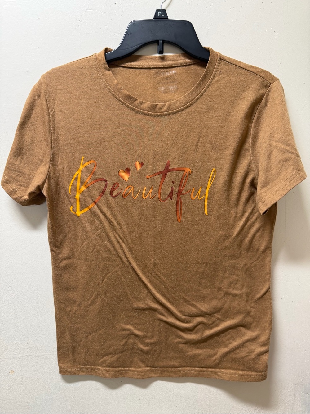 SHEIN Brown Short-Sleeve Graphic Tee with Yellow Accent
